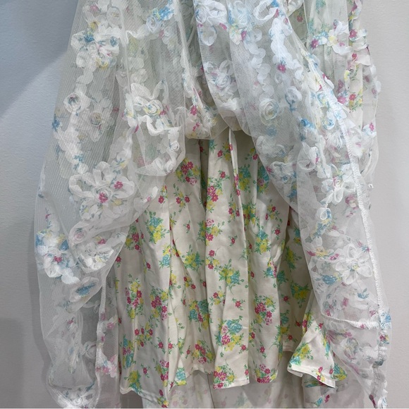 For Love & Lemons NWT Becky Floral Appliqué Mini Dress Strappy Plunging White XL - Picture 7 of 16